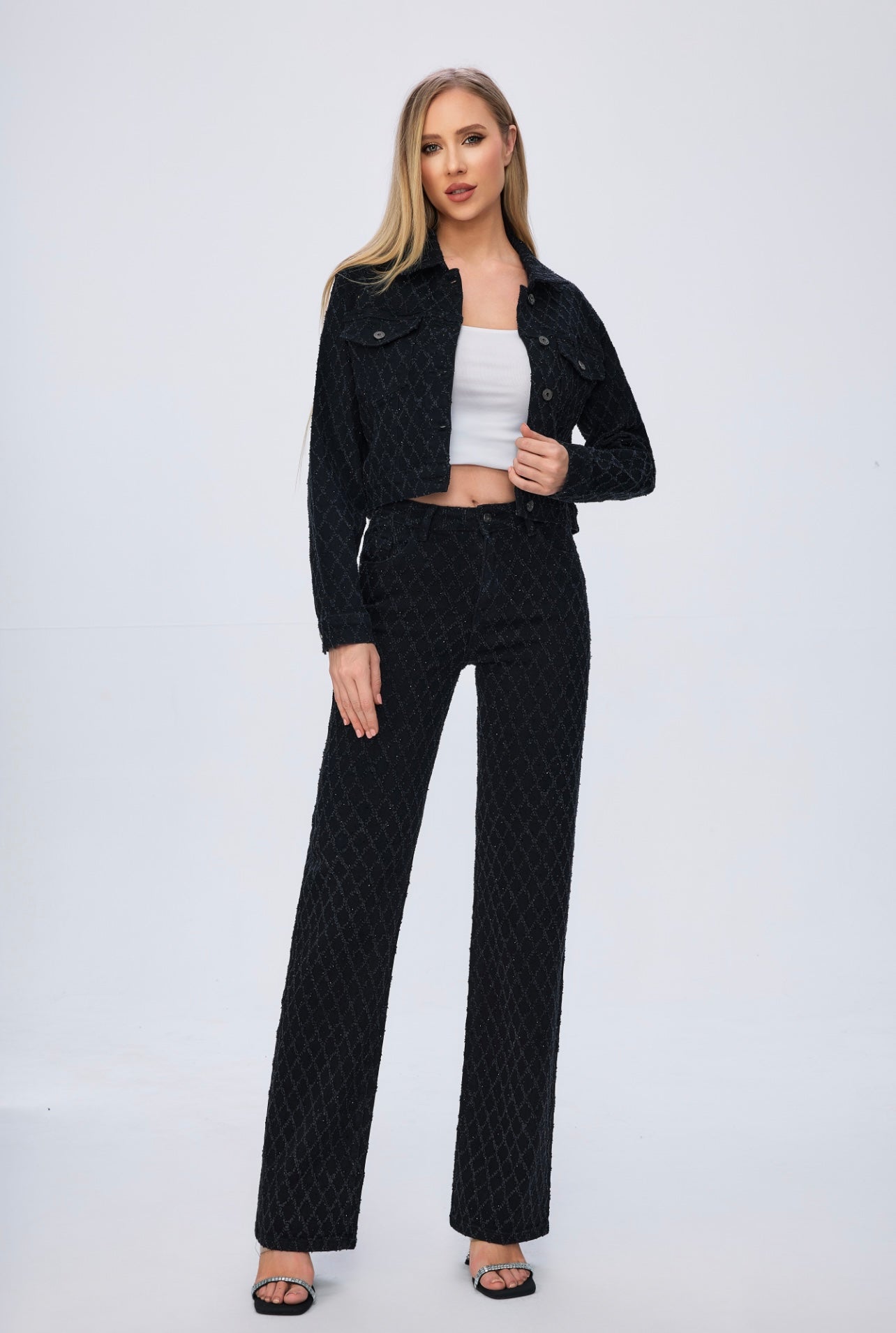 Wide leg diamond jeans